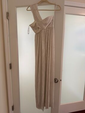 Sabina Musayev One-Shoulder Metallic Cream Jumpsuit